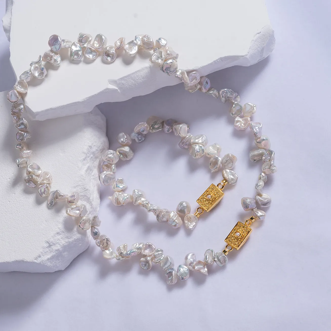 Elegant White Keshi Pearl Bracelet WB00175