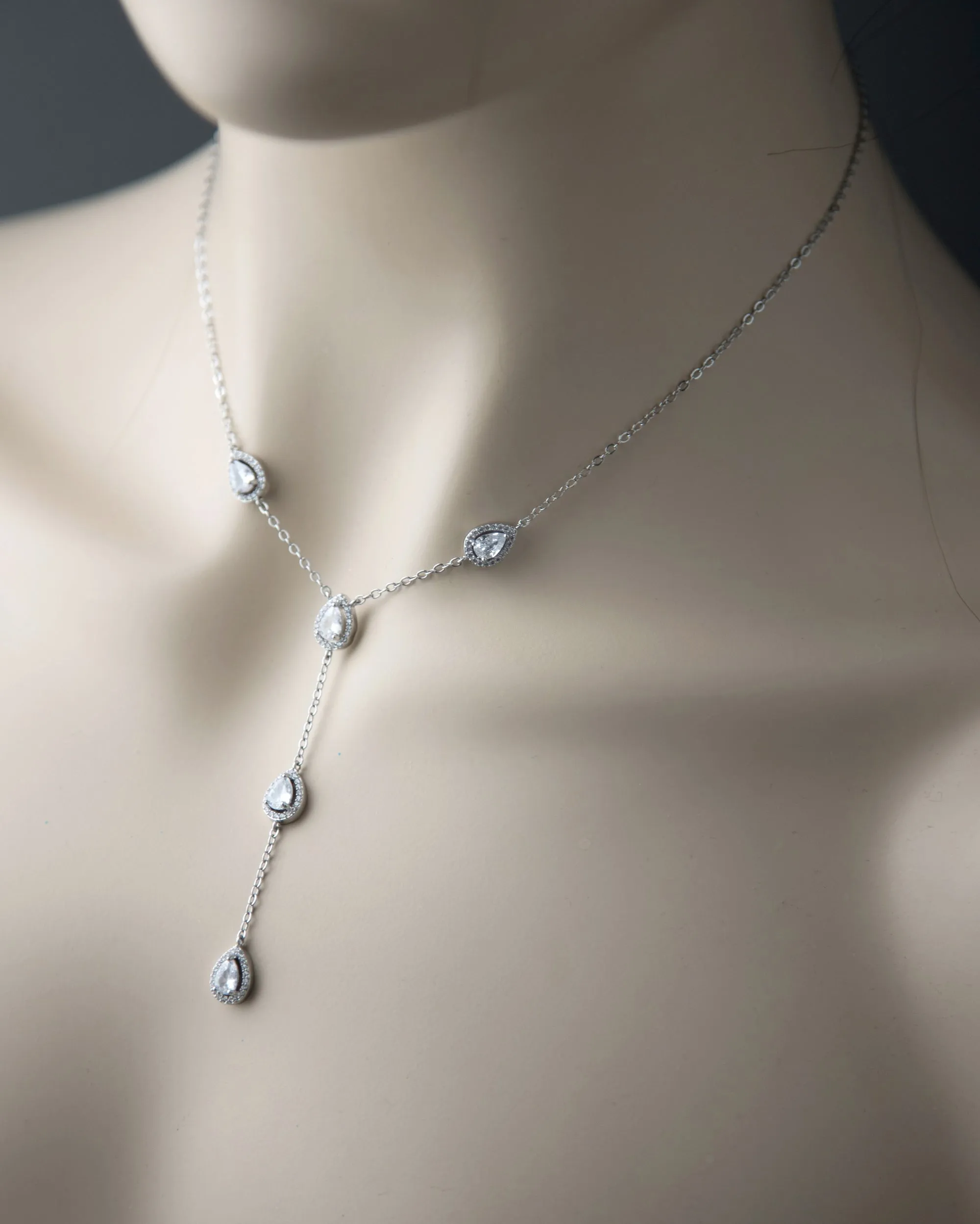 Elegant Y Drop Necklace with Pave Teardrop CZ