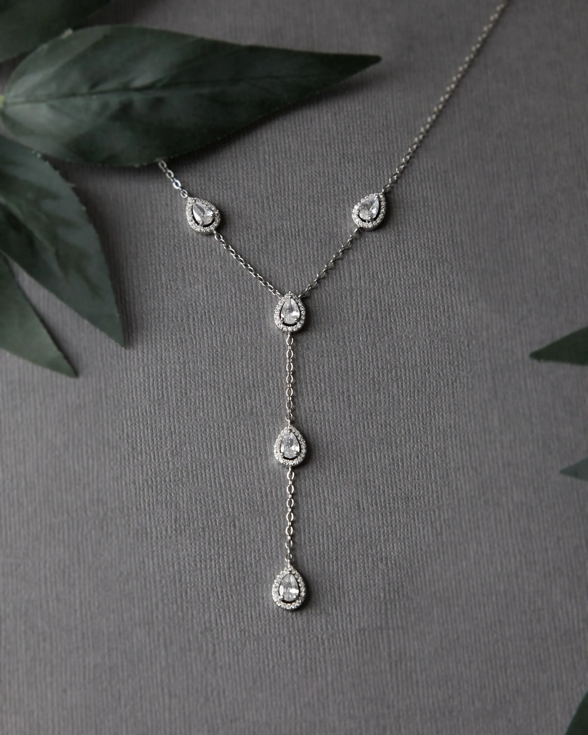 Elegant Y Drop Necklace with Pave Teardrop CZ