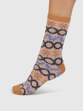 Eleni Fair Isle Wool Socks - Faded Rose Pink