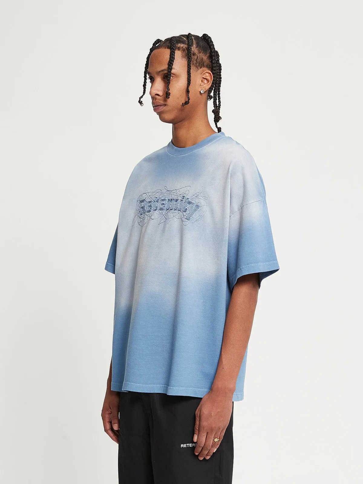 EMBROIDERED T-SHIRT - FADED BLUE-GREY