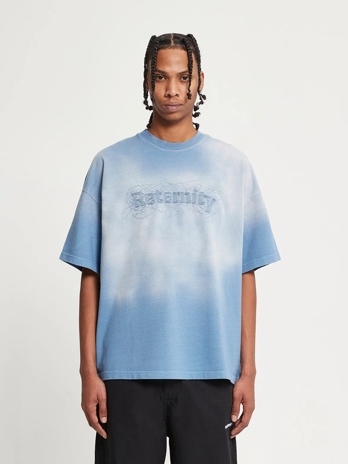 EMBROIDERED T-SHIRT - FADED BLUE-GREY