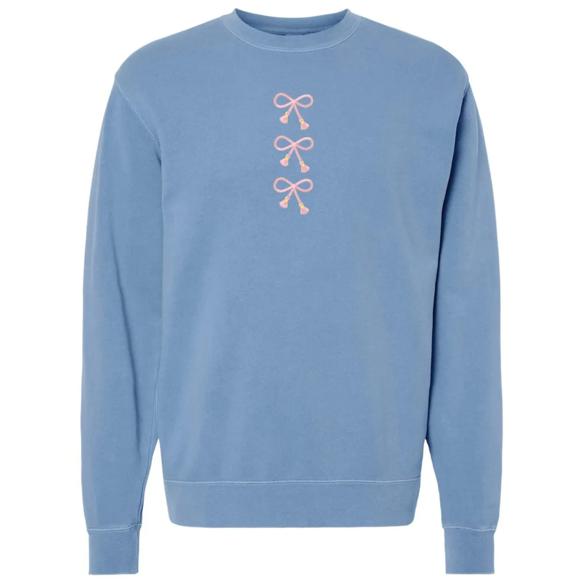 Embroidered Tasseled 'Bows' Cozy Crew