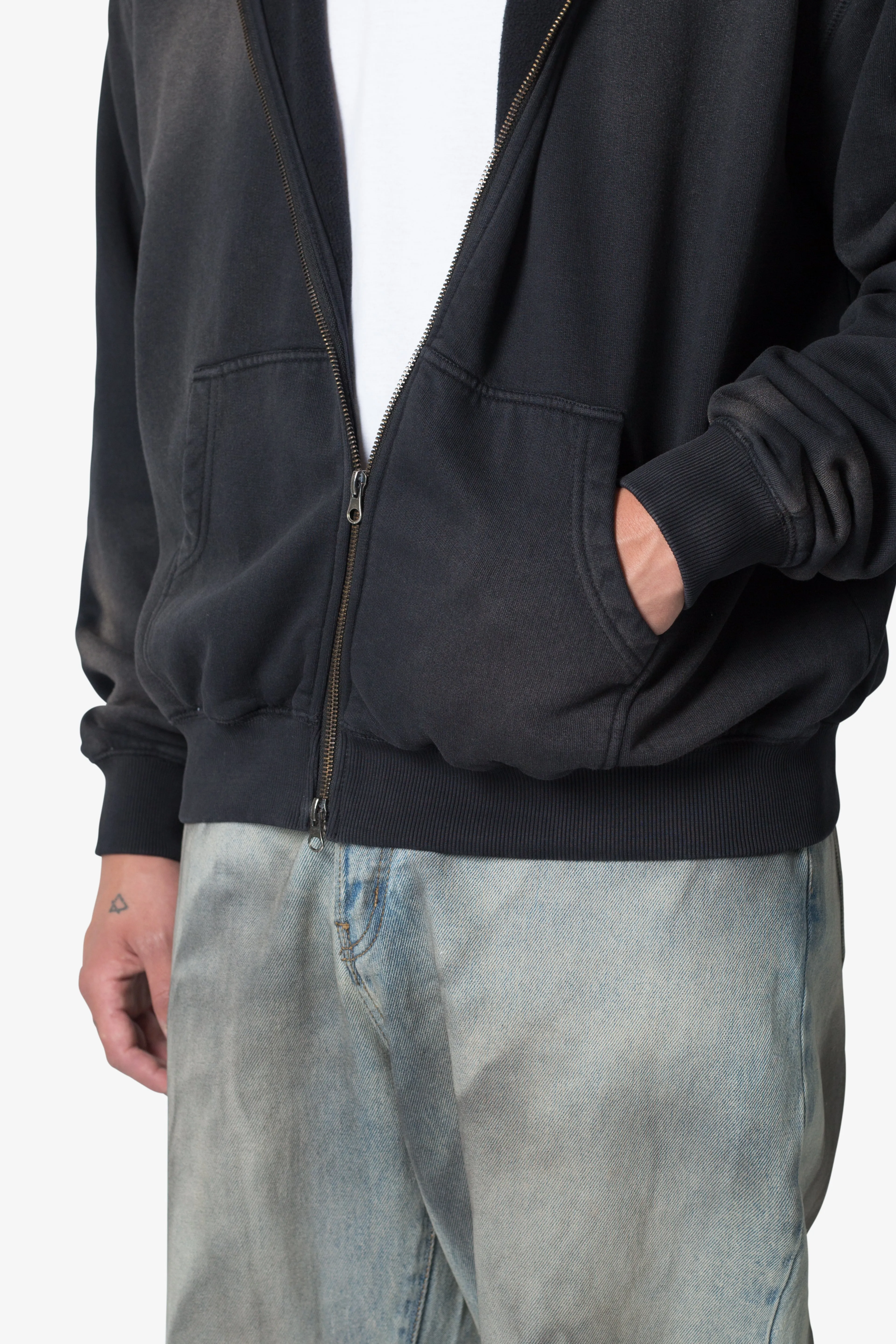 Faded Basic Zip Up Hoodie - Washed Black