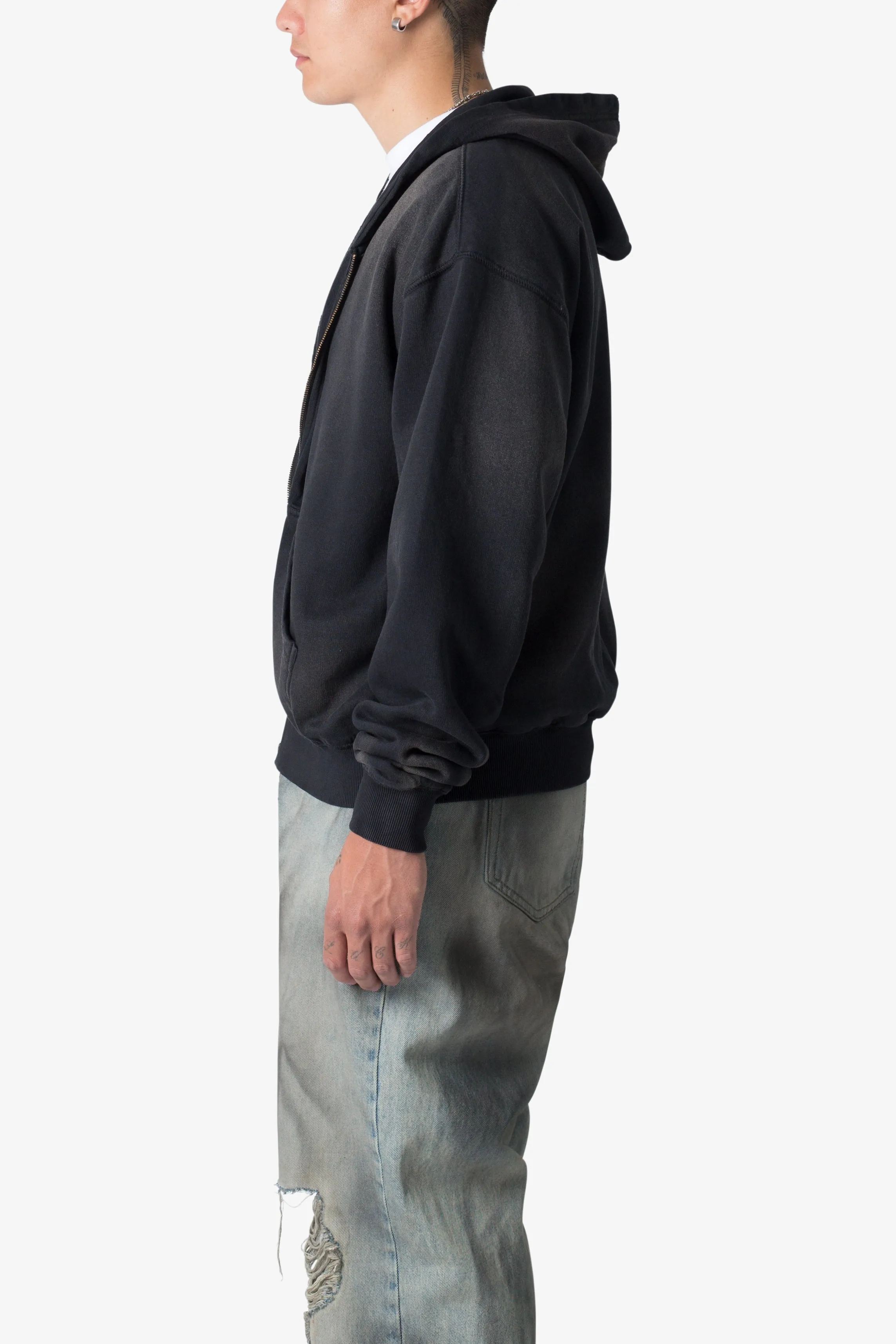 Faded Basic Zip Up Hoodie - Washed Black