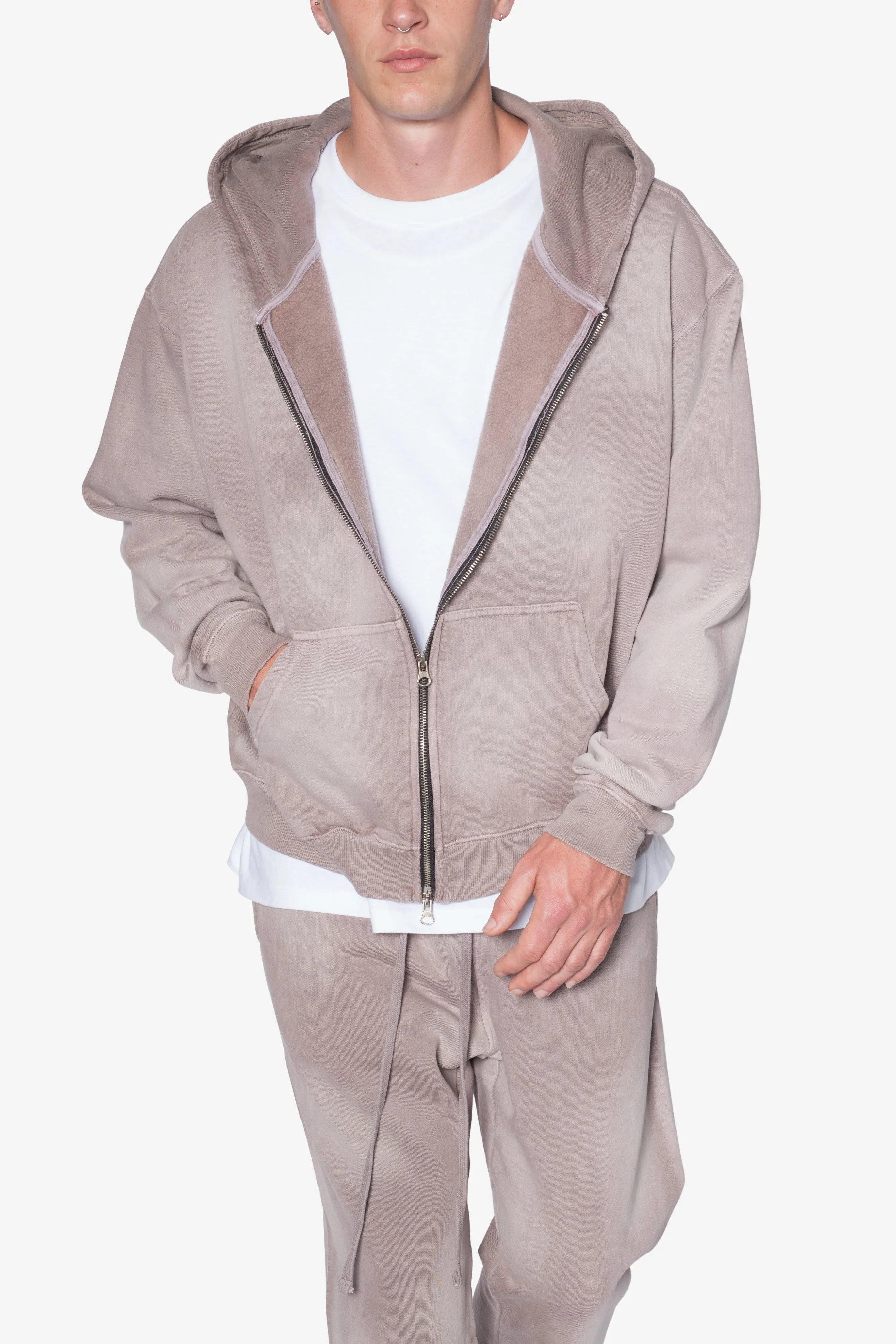 Faded Basic Zip Up Hoodie - Washed Mauve