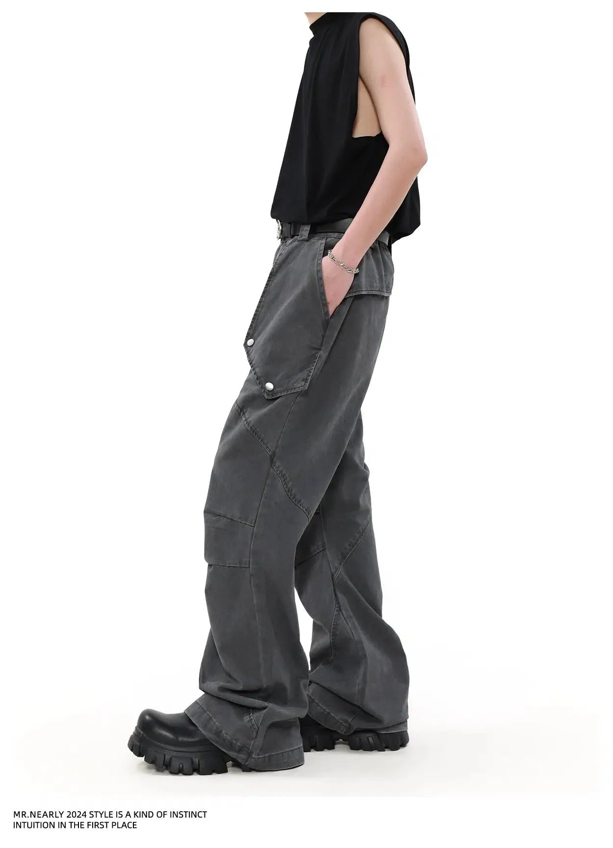 Faded Big Pocket Pleats Cargo Pants