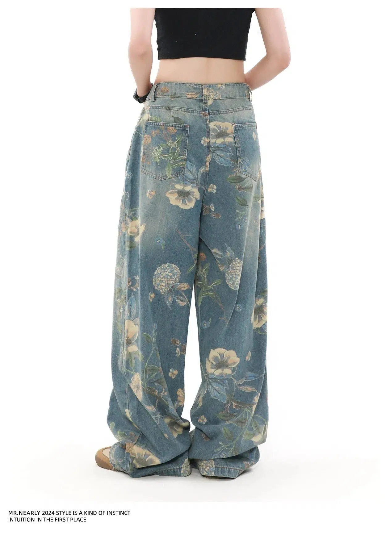 Faded Floral Pattern Jeans