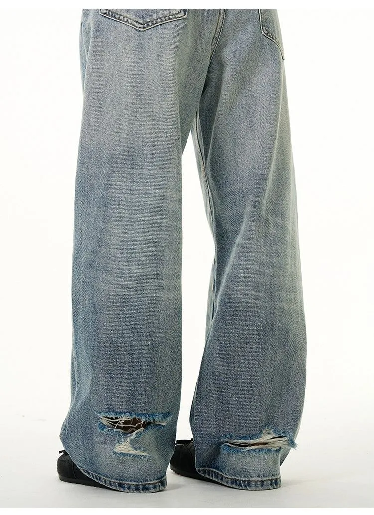 Faded One-Sided Hole Jeans