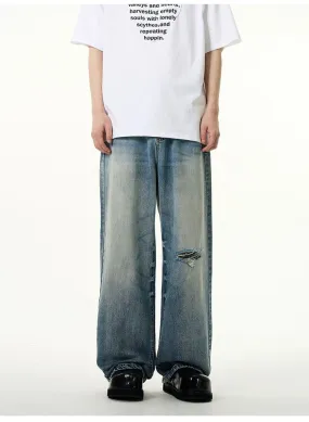 Faded One-Sided Hole Jeans