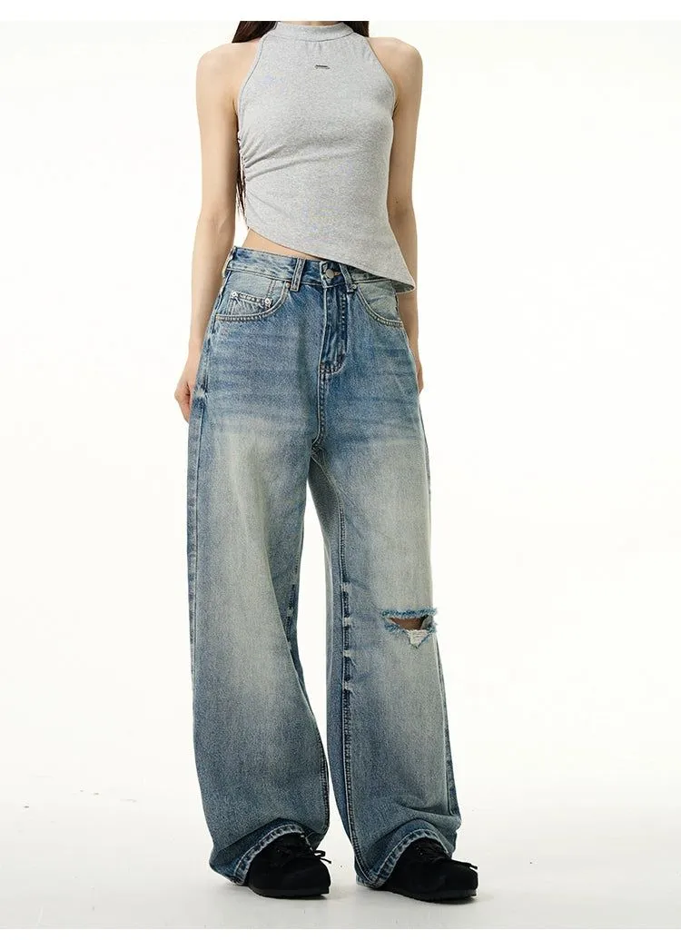 Faded One-Sided Hole Jeans