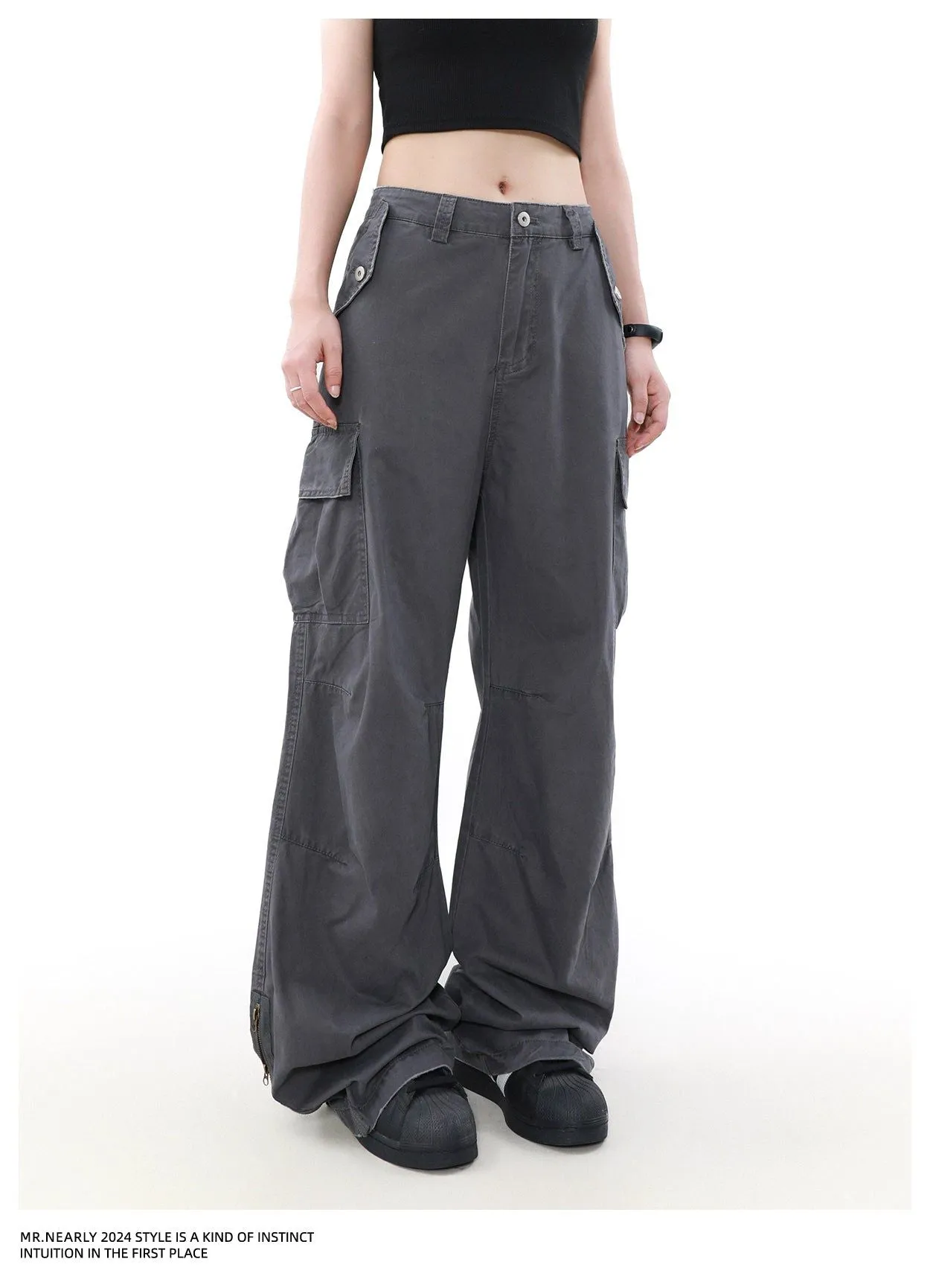 Faded Plain Zip Cargo Pants