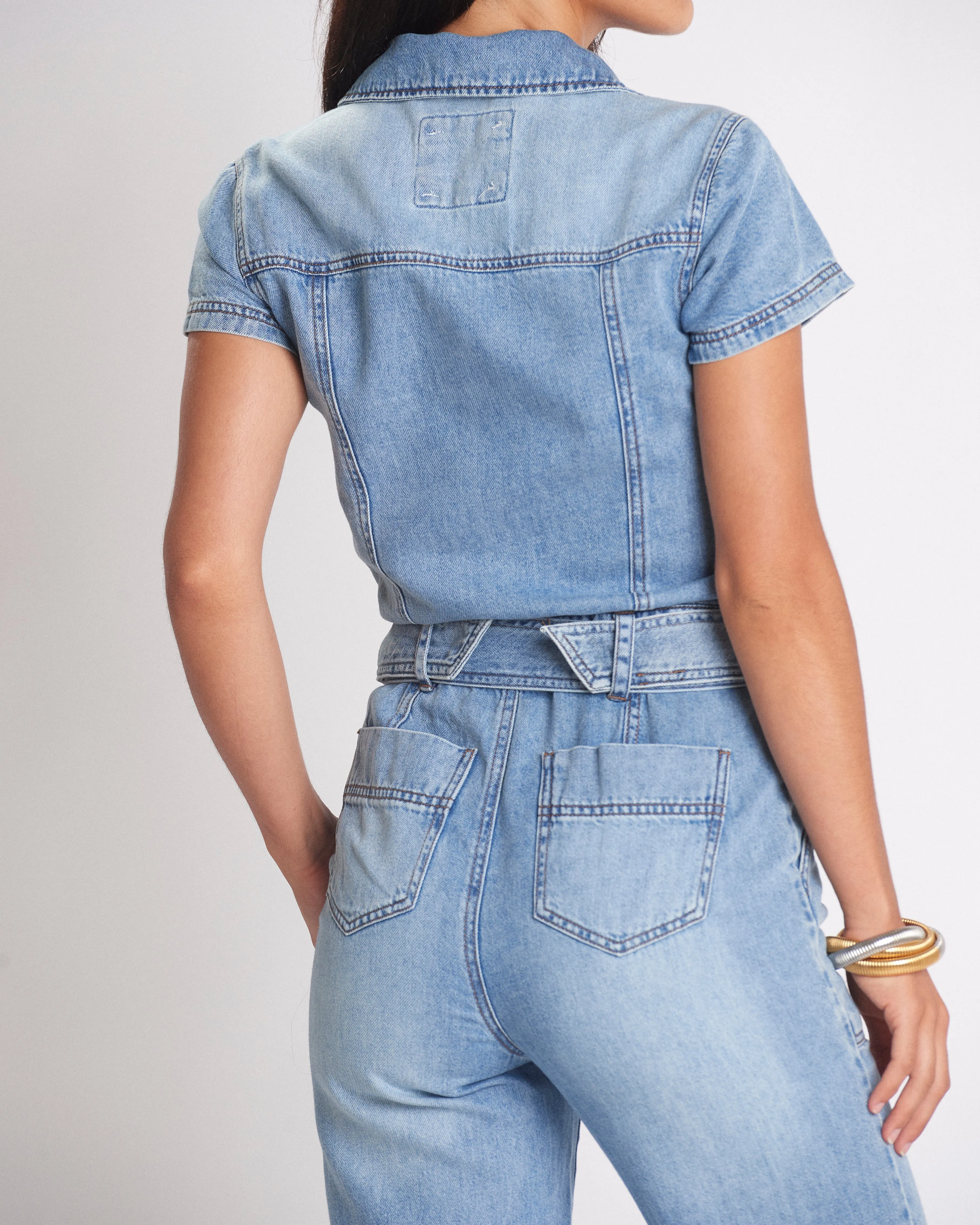 Faded Wash Denim Jumpsuit