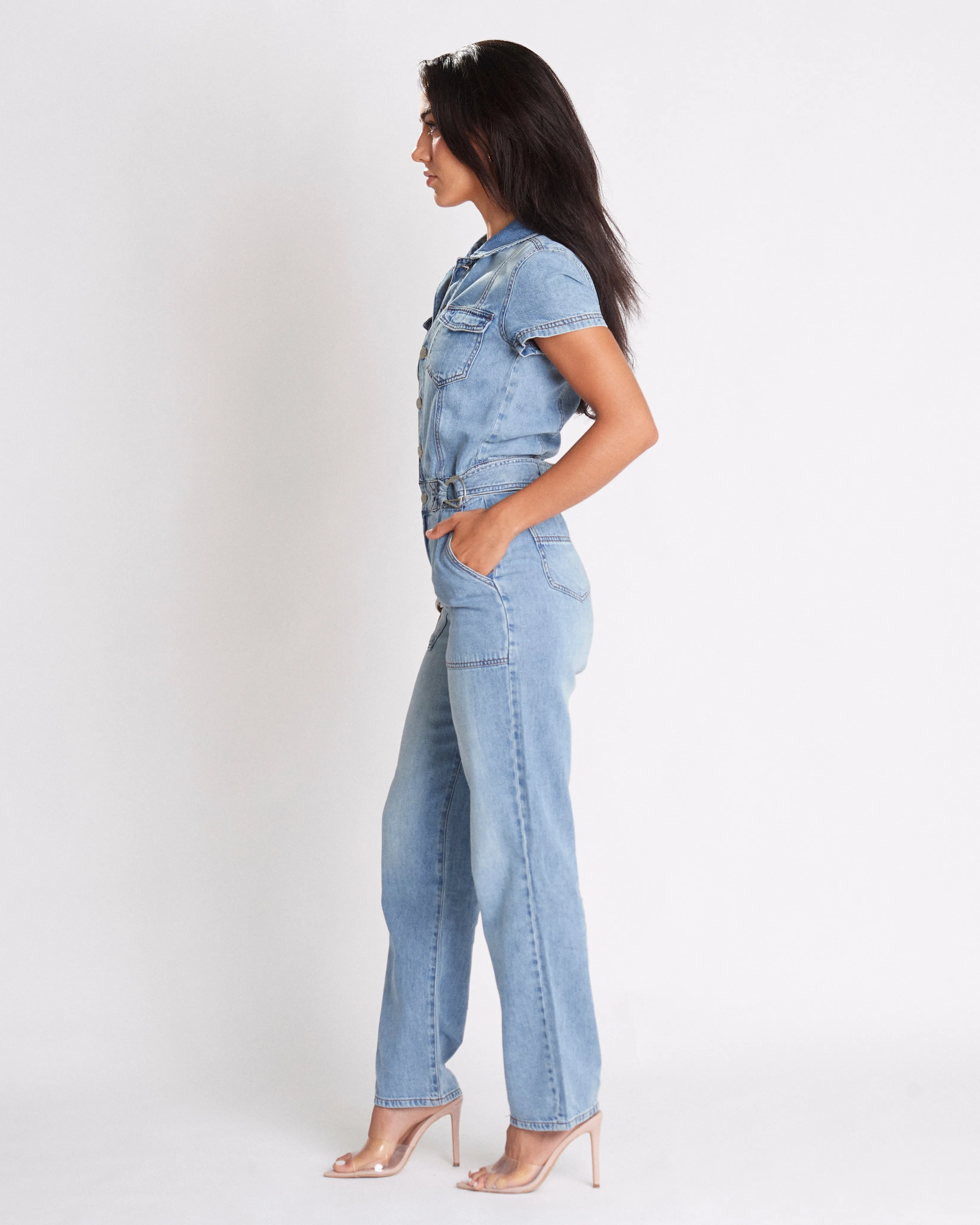 Faded Wash Denim Jumpsuit