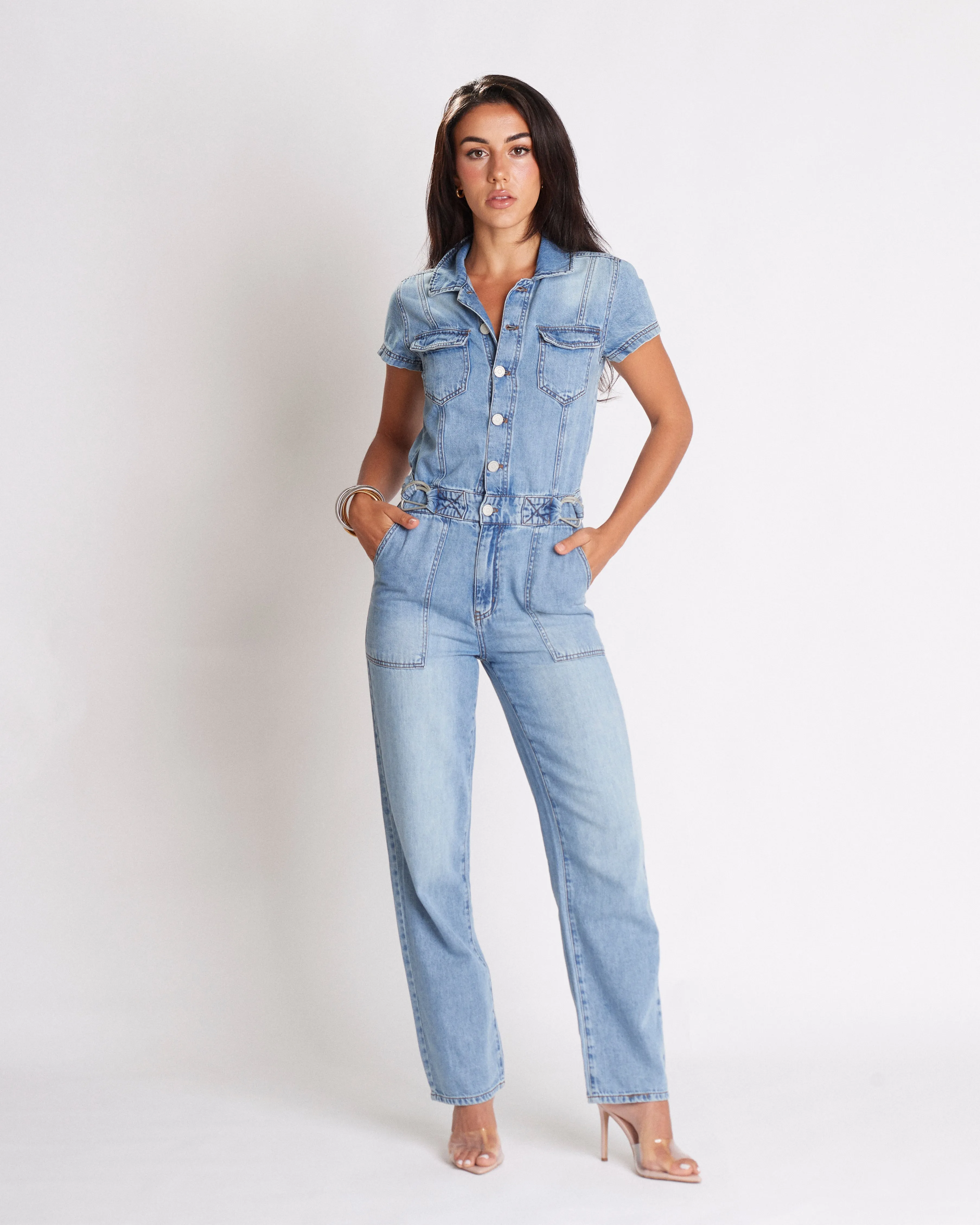 Faded Wash Denim Jumpsuit