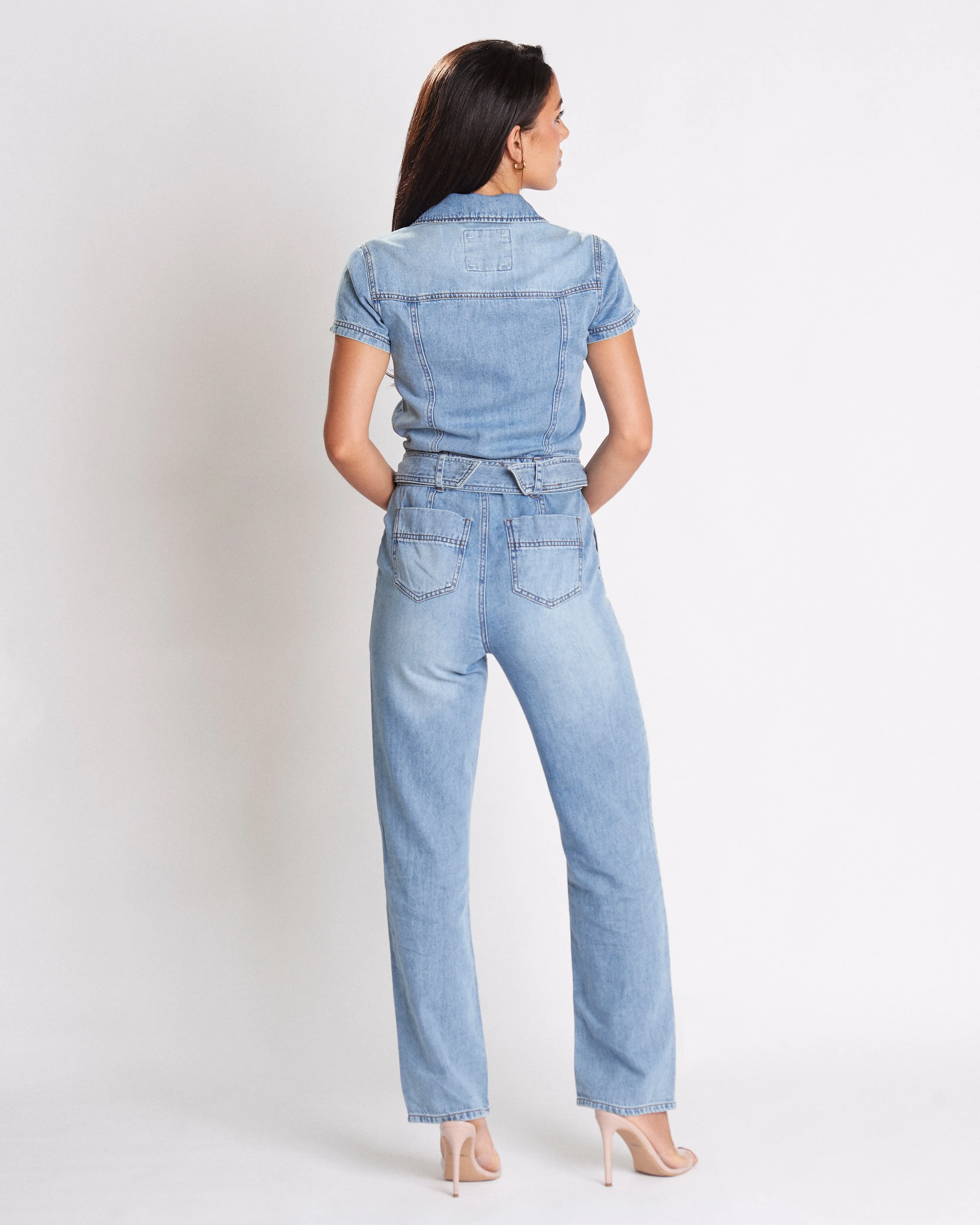 Faded Wash Denim Jumpsuit