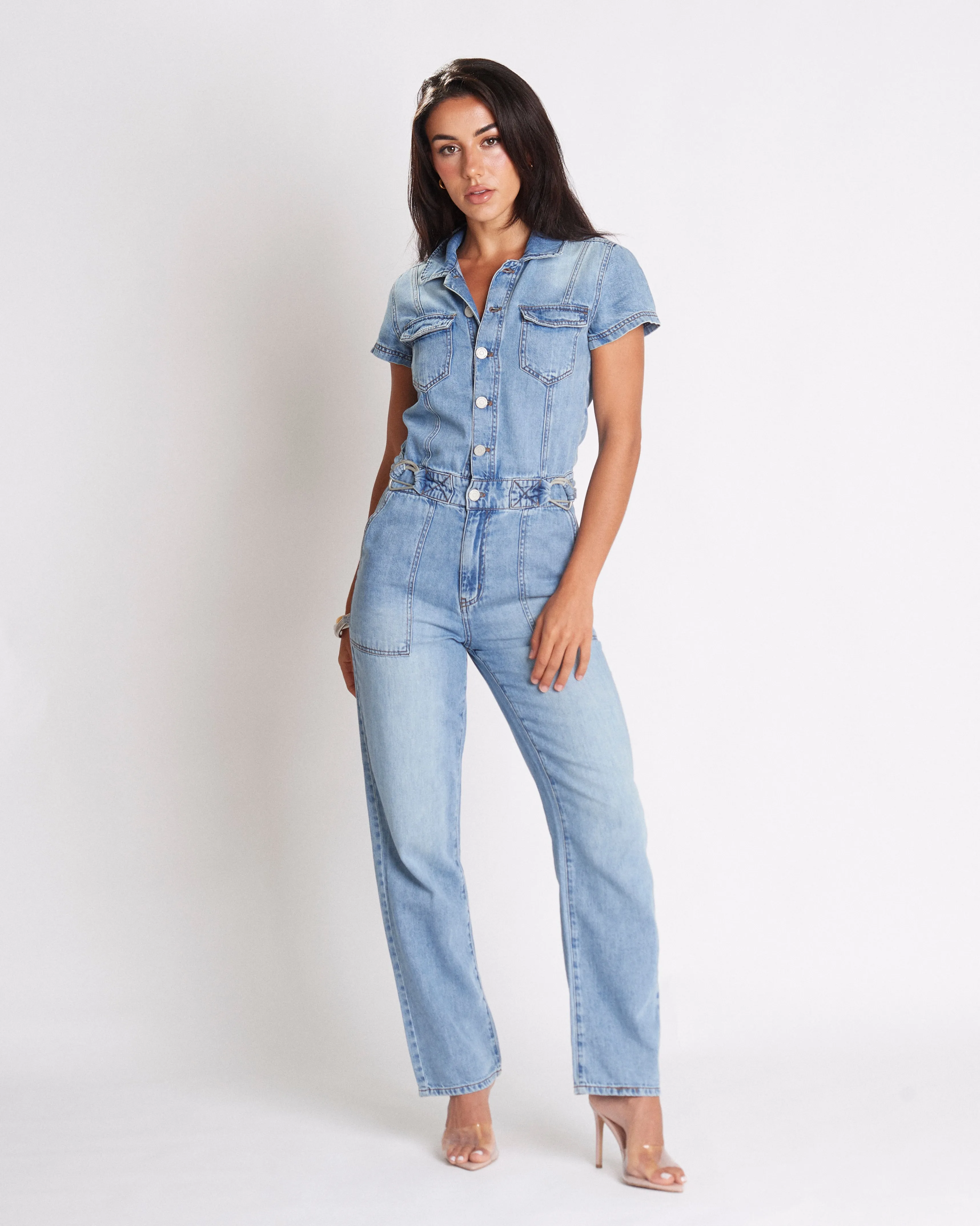 Faded Wash Denim Jumpsuit