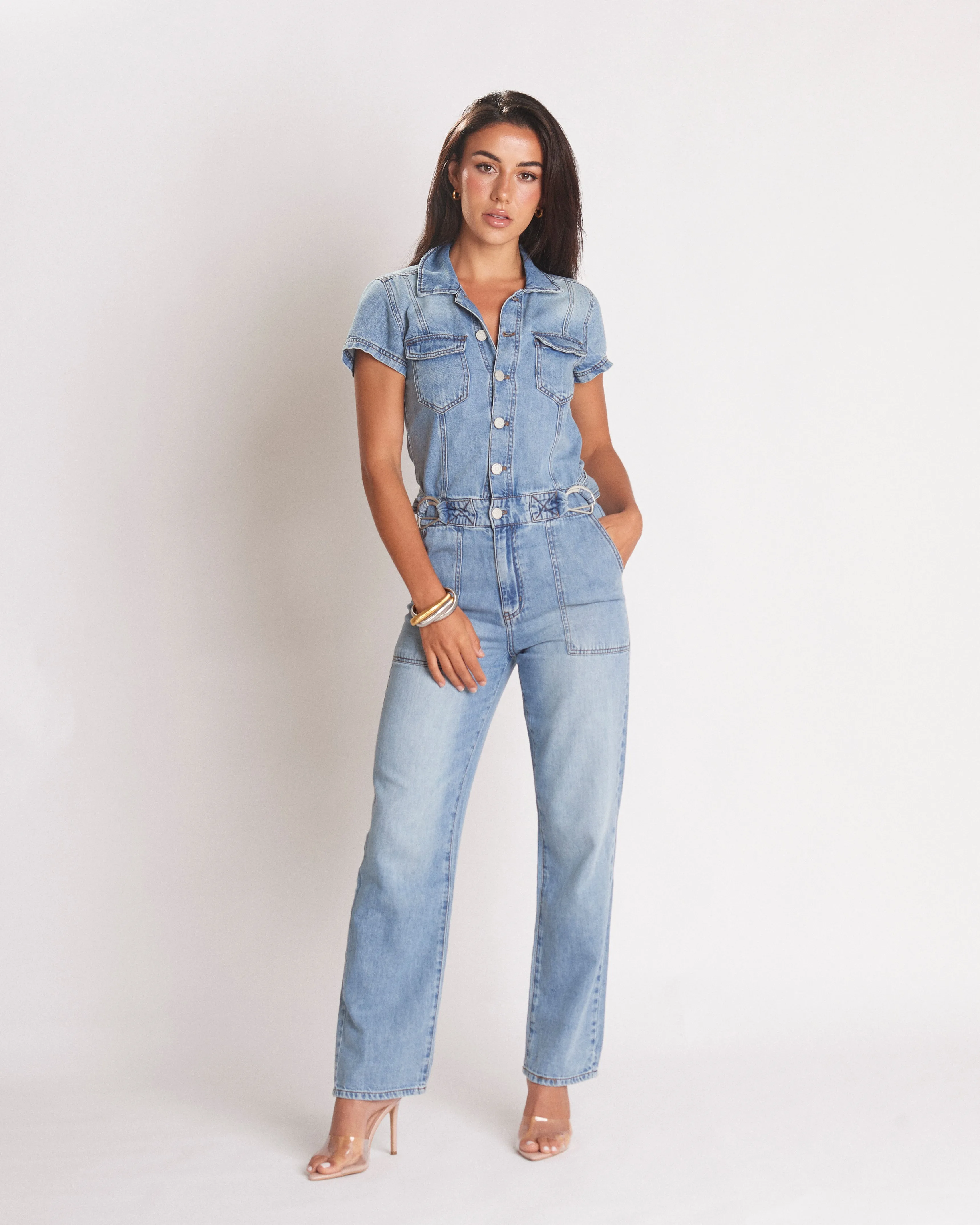 Faded Wash Denim Jumpsuit