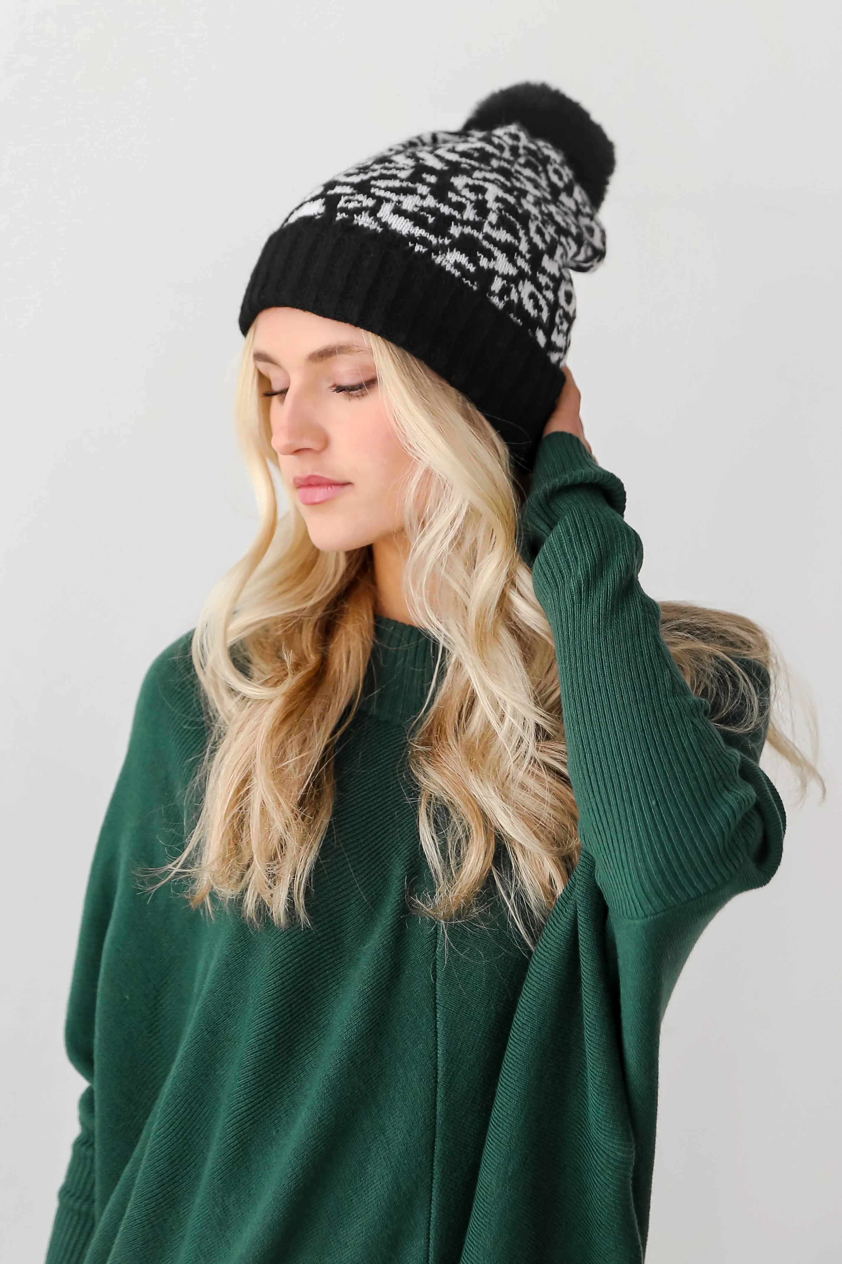 FINAL SALE - Adorably Cozy Leopard Pom Pom Beanie - DOORBUSTER