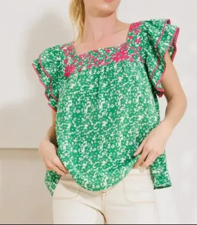 GREEN FLORAL EMBROIDERED BLOUSE