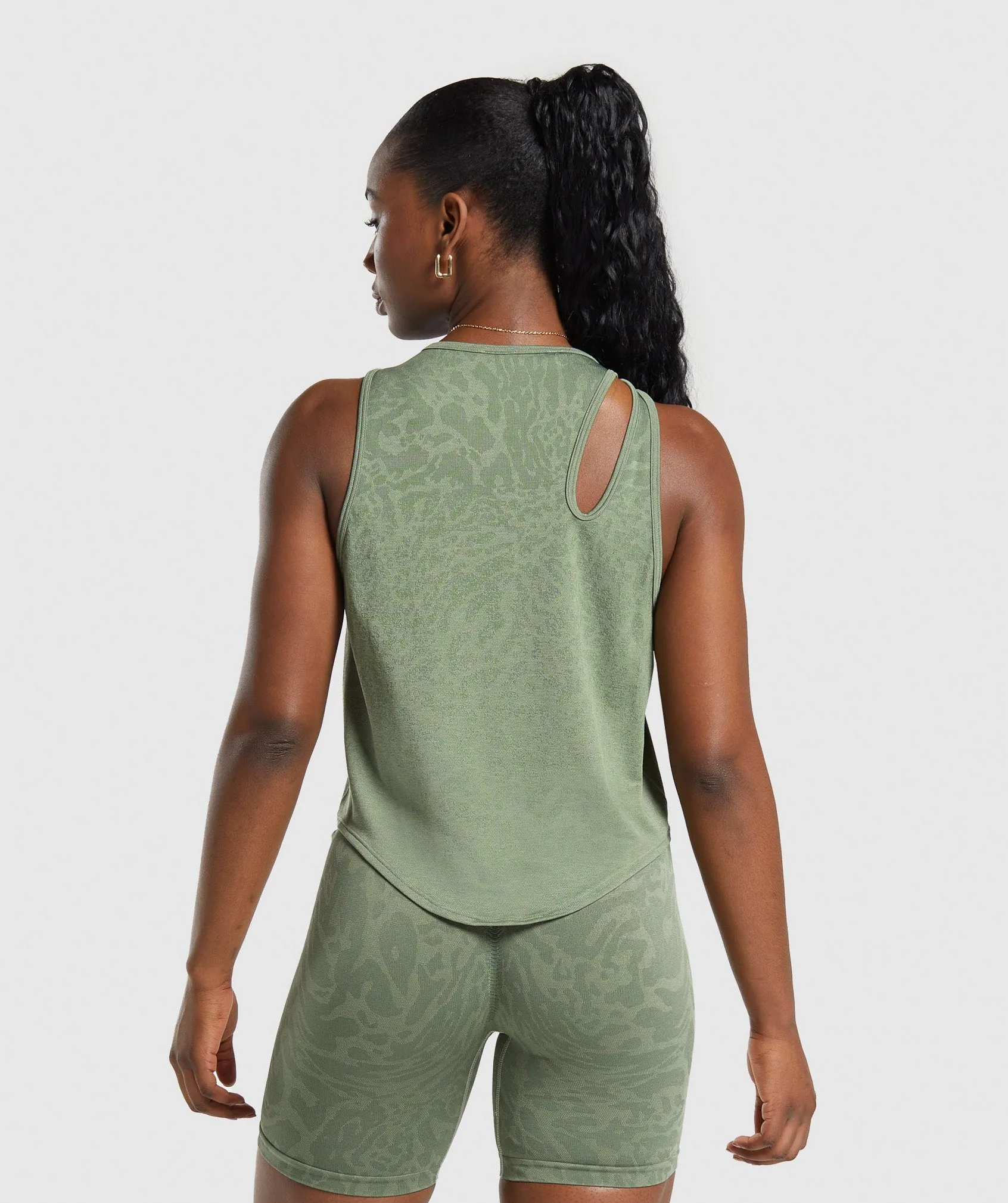 Gymshark Adapt Safari Seamless Drop Arm Faded Tank - Force Green/Faded Green