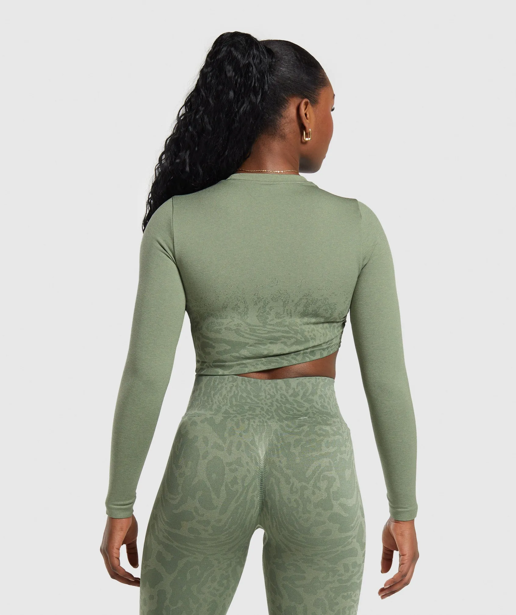 Gymshark Adapt Safari Seamless Faded Long Sleeve Top - Force Green/Faded Green