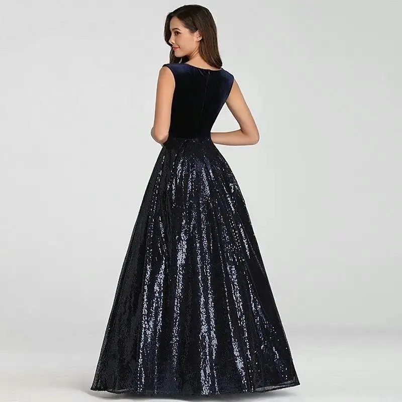 Isidora Navy Blue Elegant Beading Sequin Gown