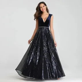 Isidora Navy Blue Elegant Beading Sequin Gown