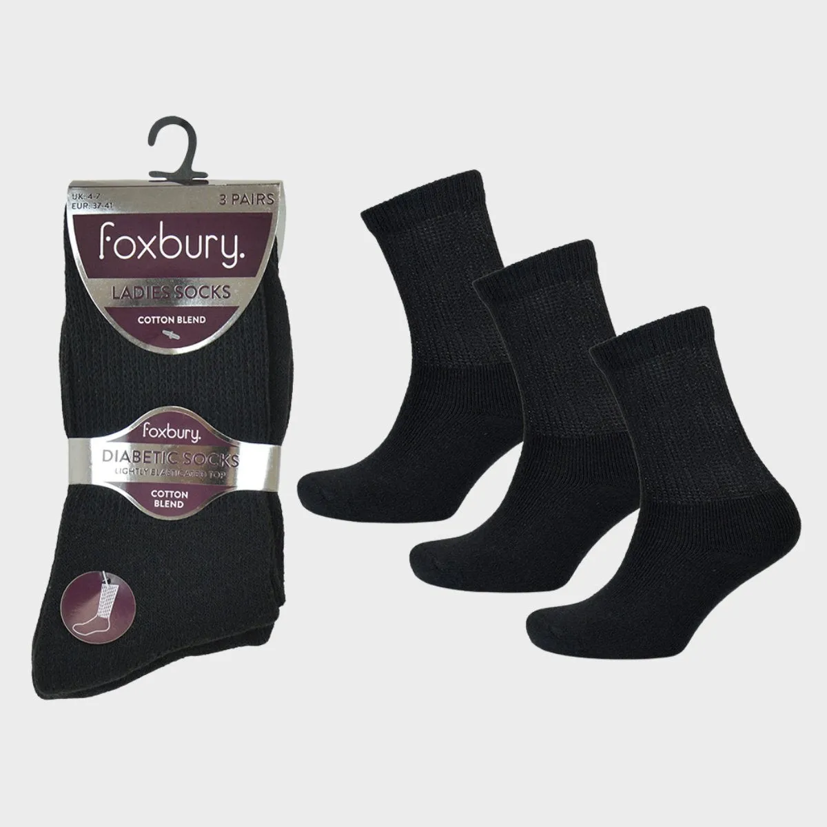 Ladies Casual 3 Pack Diabetic Socks