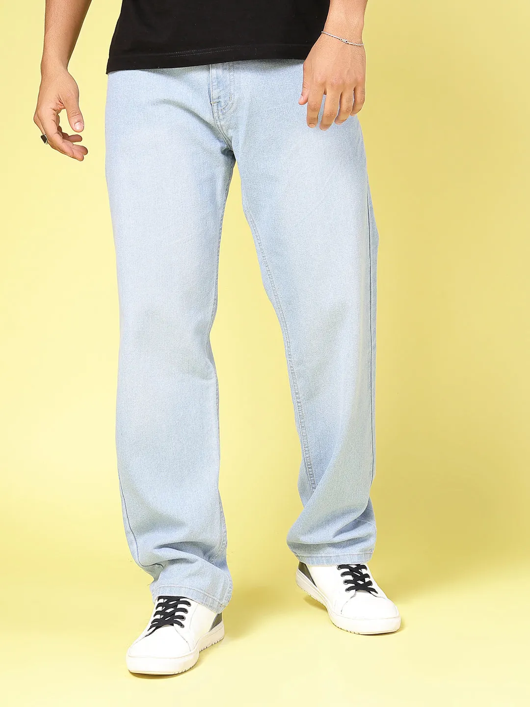 Lightly Faded Straight Fit Denim Jeans