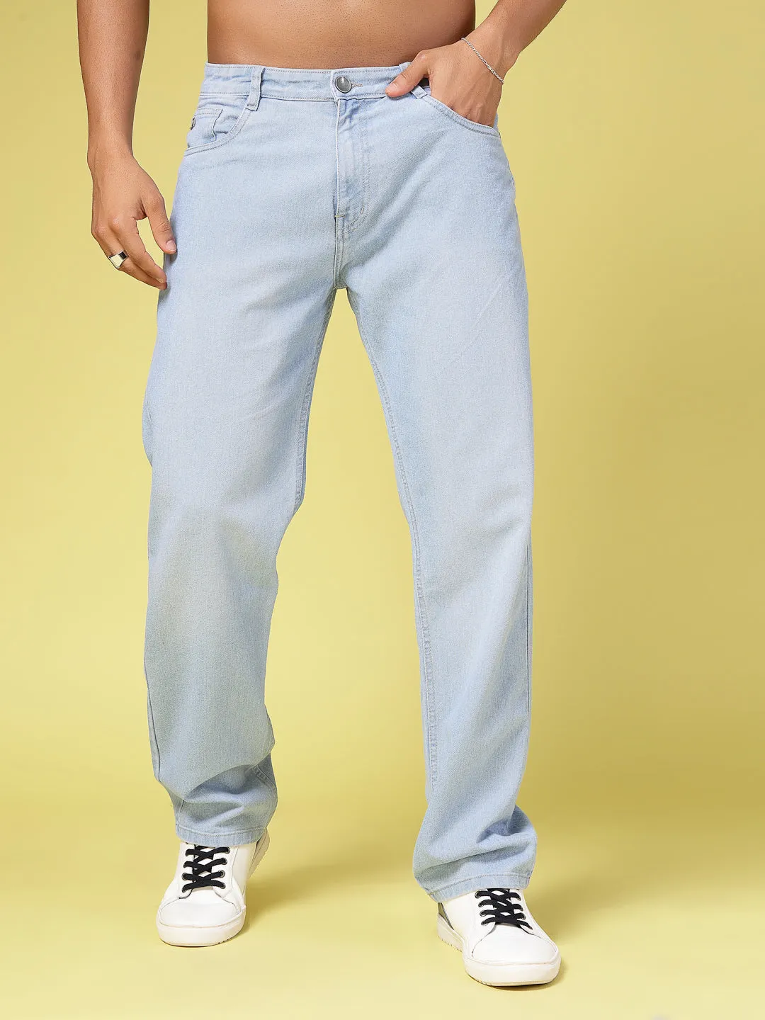 Lightly Faded Straight Fit Denim Jeans