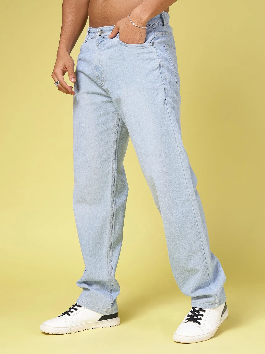 Lightly Faded Straight Fit Denim Jeans