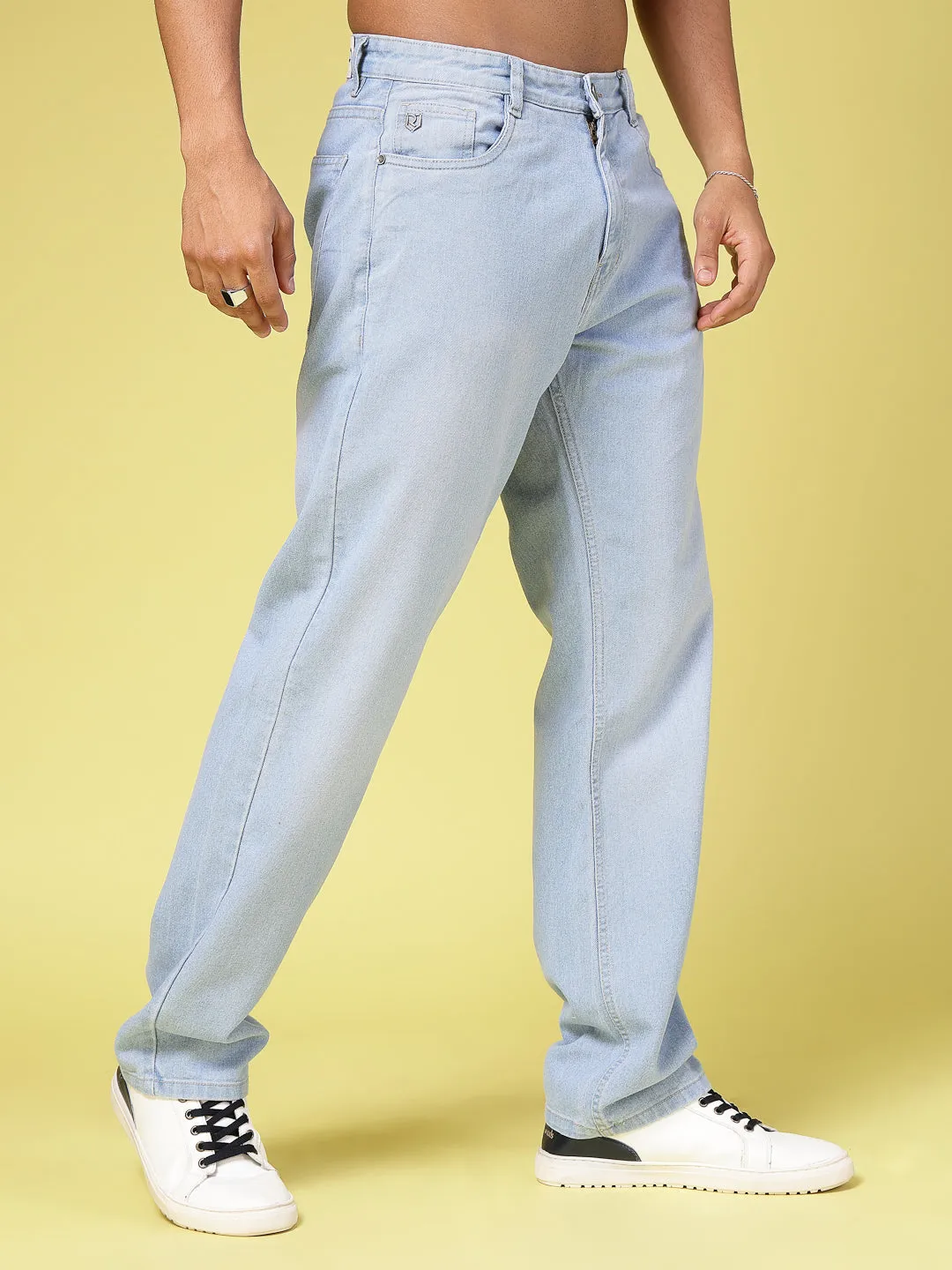 Lightly Faded Straight Fit Denim Jeans