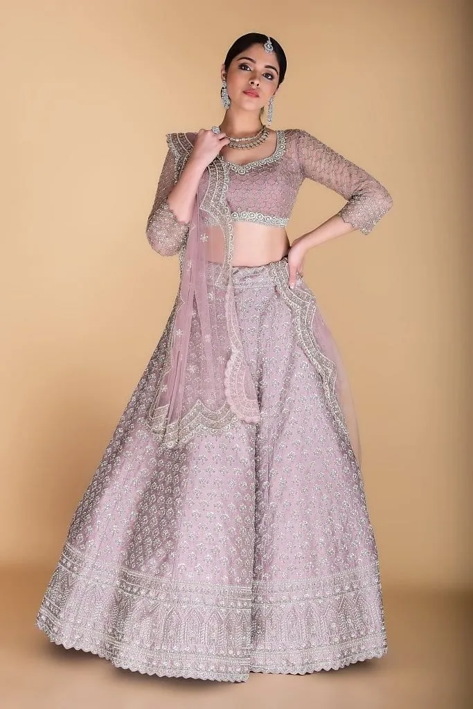 Lilac Embroidered Lehenga set.