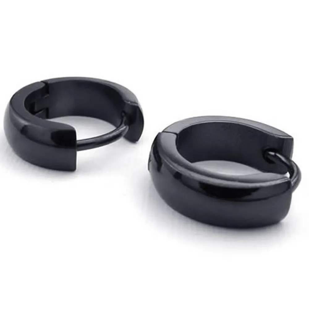 Men Stainless Steel Hoop Earrings, Black