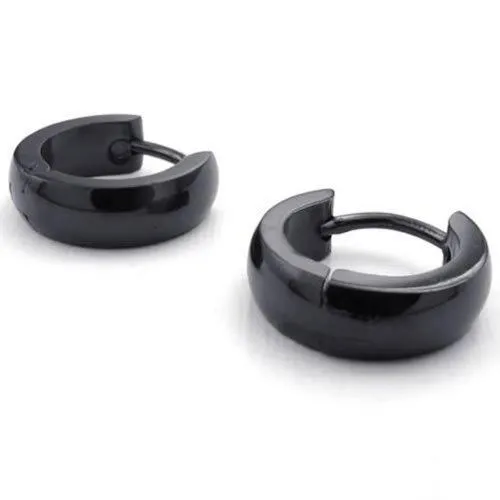 Men Stainless Steel Hoop Earrings, Black