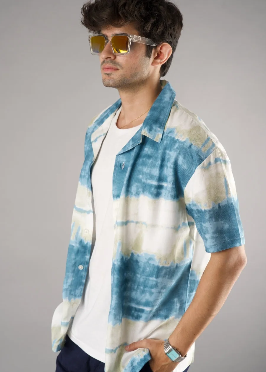 Mens Cuban Collar Printed Casual Shirt