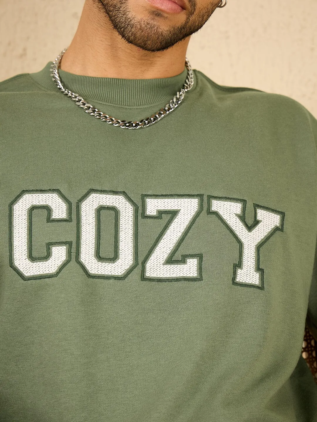 Mineral Green Cozy Embroidered Oversized Tshirt