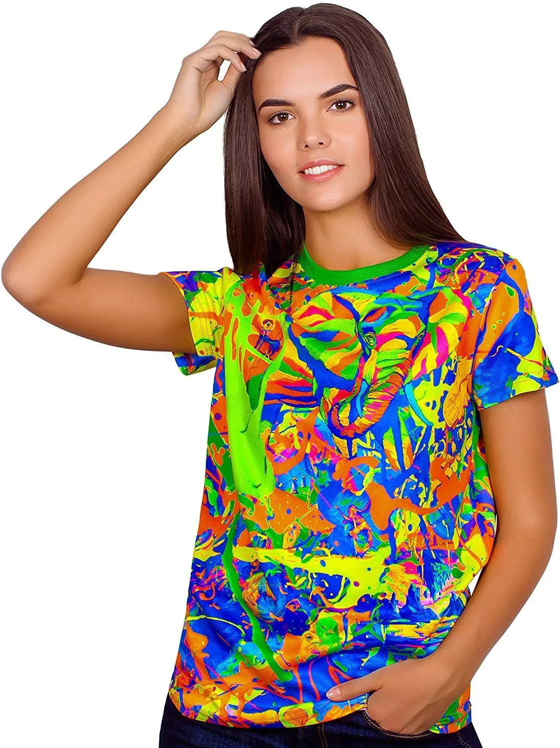 Neon Women T-Shirt in UV Fluorescent Elegant Elephant