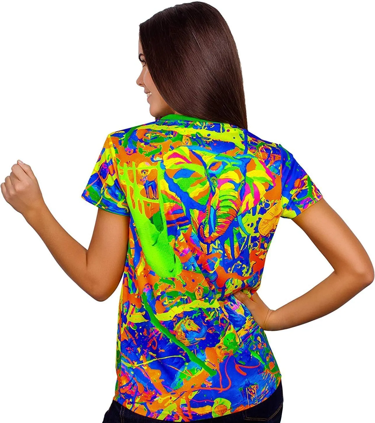 Neon Women T-Shirt in UV Fluorescent Elegant Elephant