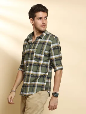 Olive Check Casual Full Sleeve Shirt