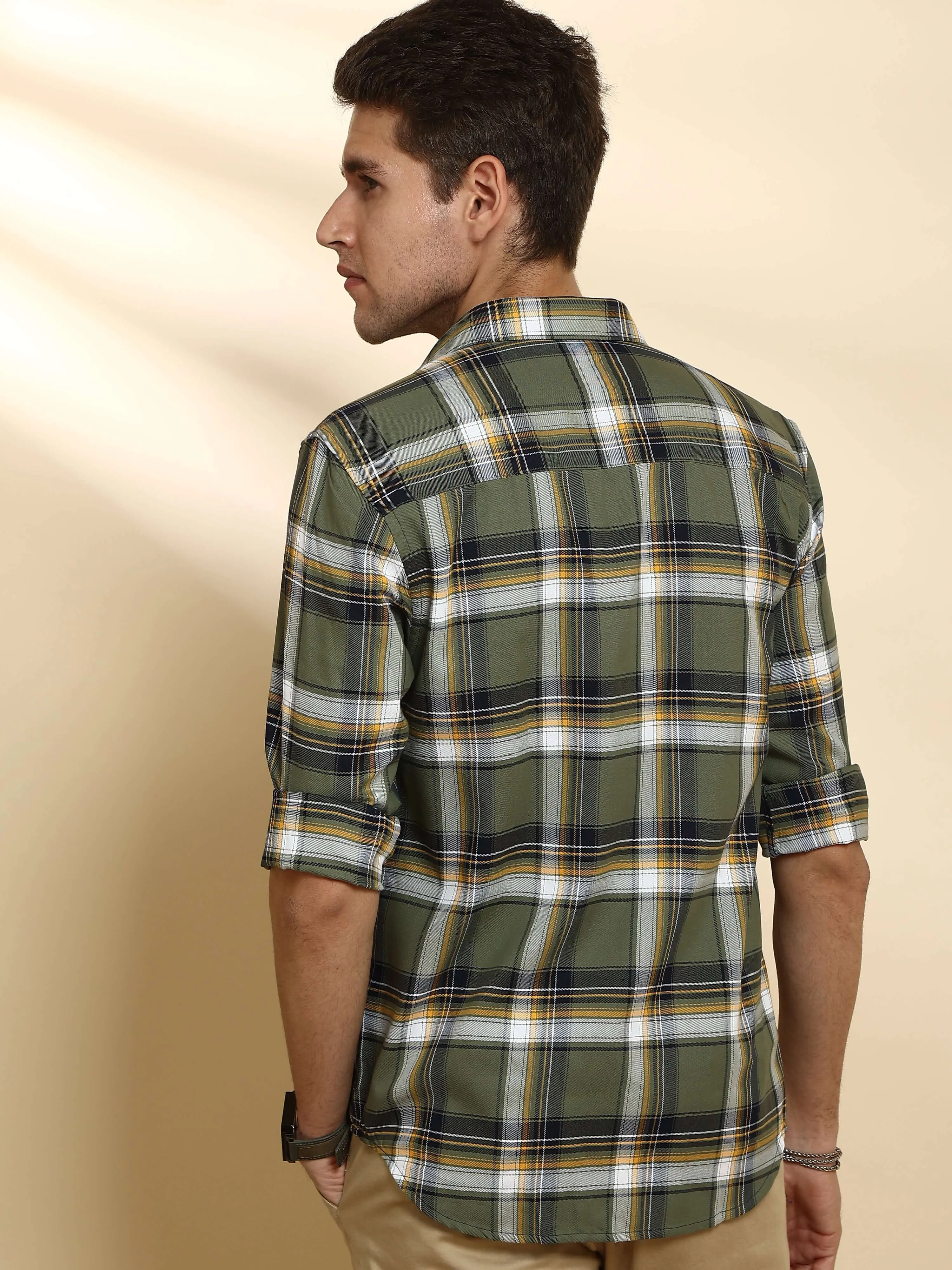 Olive Check Casual Full Sleeve Shirt