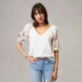 Pam Vneck embroidered blouse with custom embroidered roses