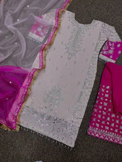 Pink Elegant Reception Embroidery Work Suit