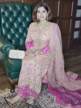 Pink Elegant Reception Embroidery Work Suit