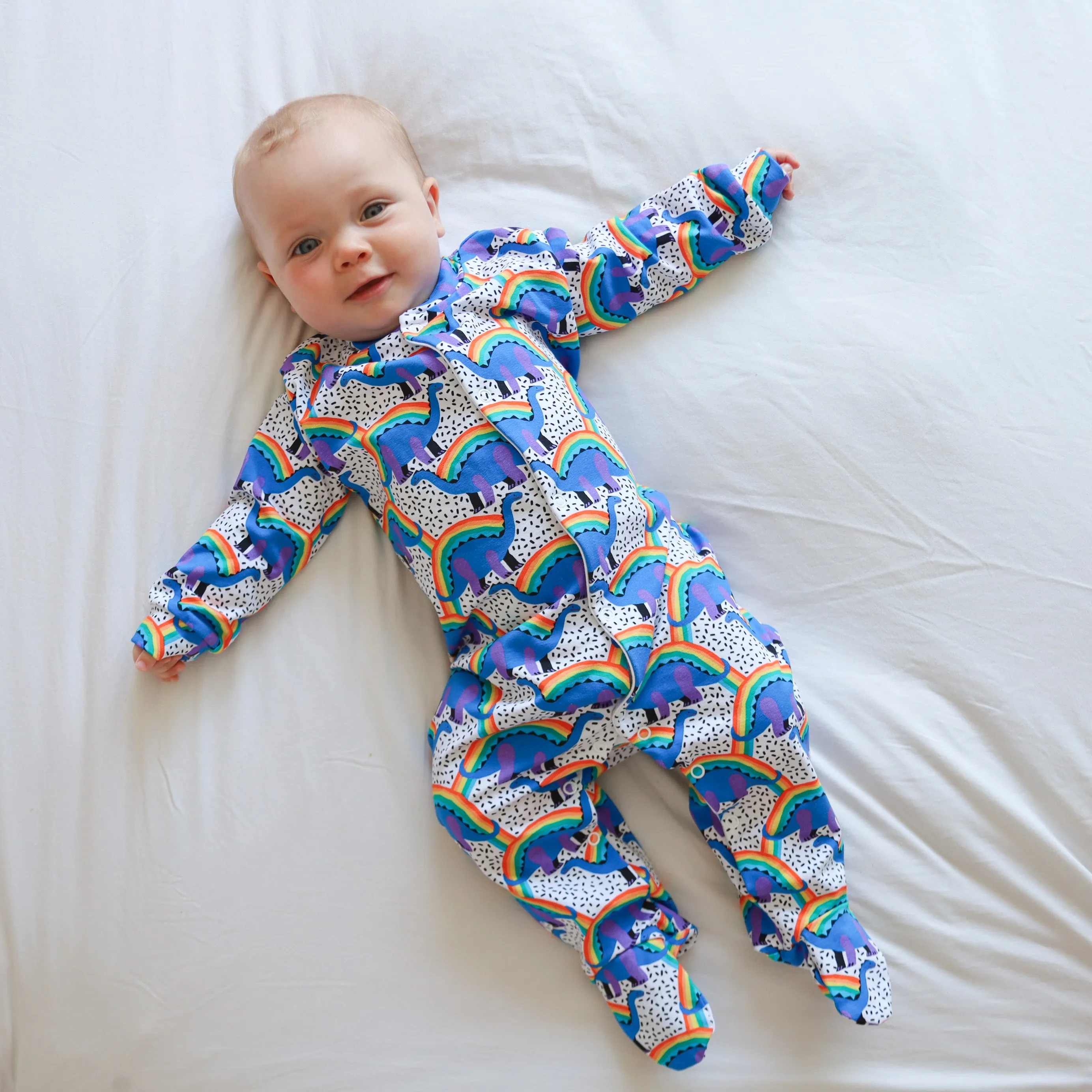 Rainbow Dino cotton sleepsuit