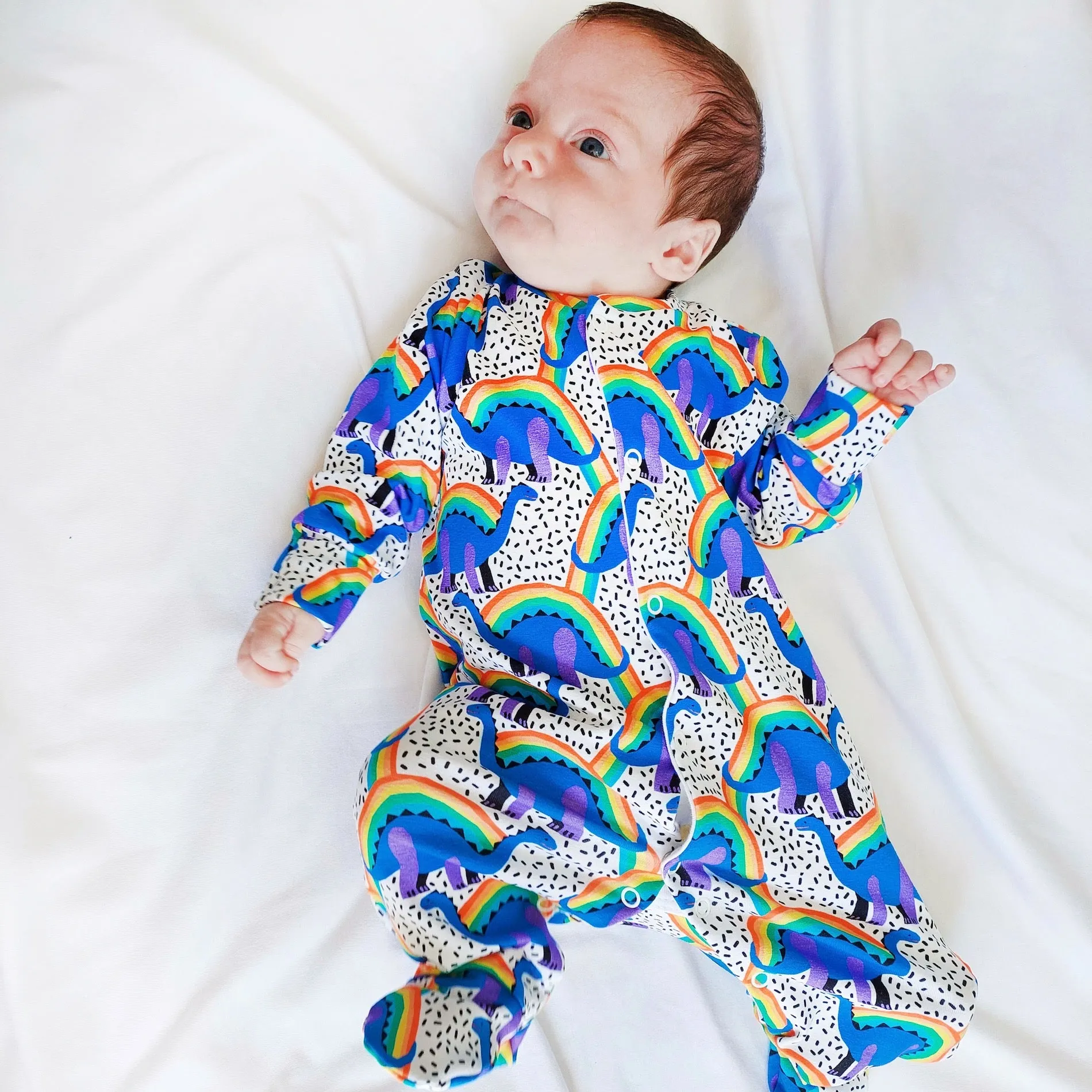 Rainbow Dino cotton sleepsuit