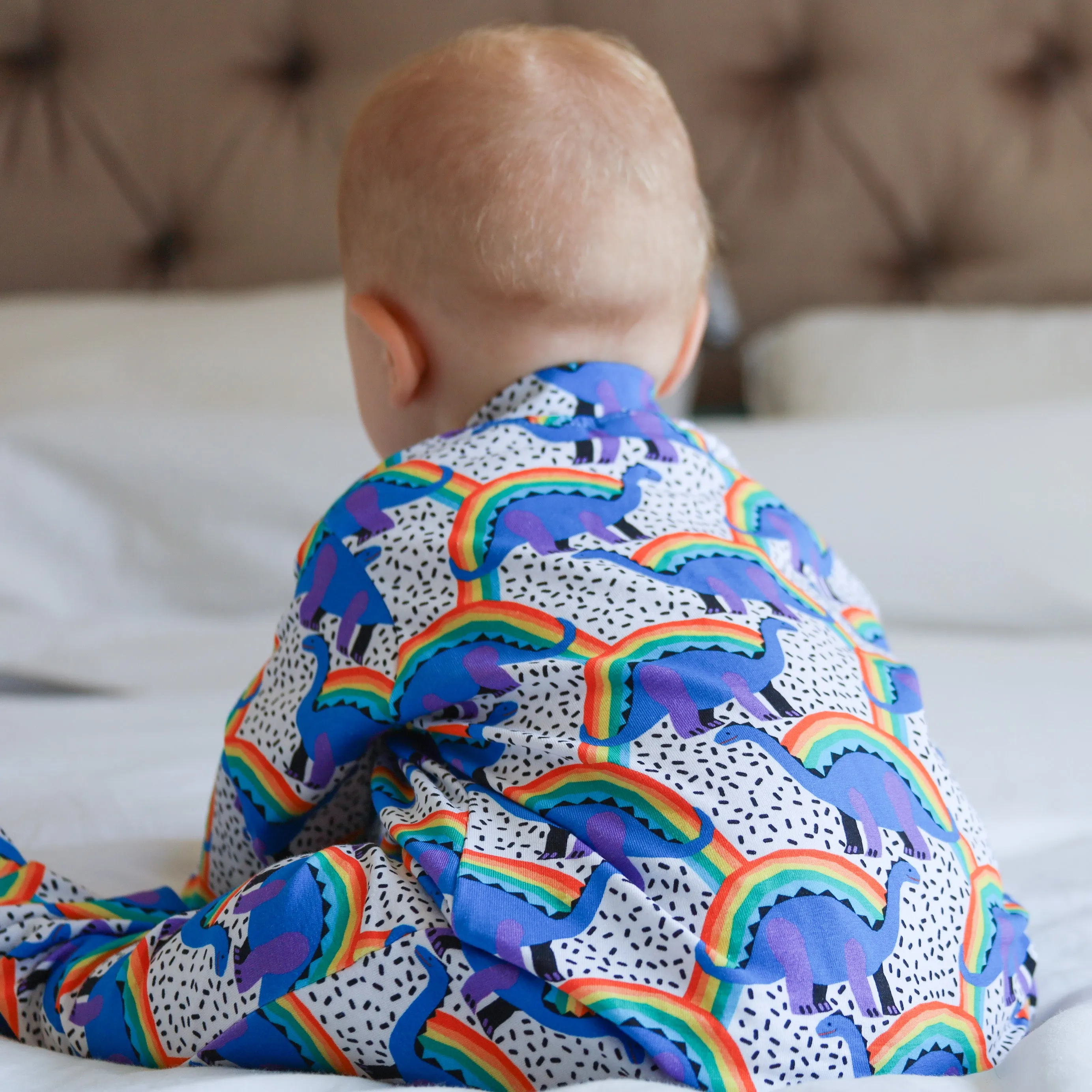 Rainbow Dino cotton sleepsuit