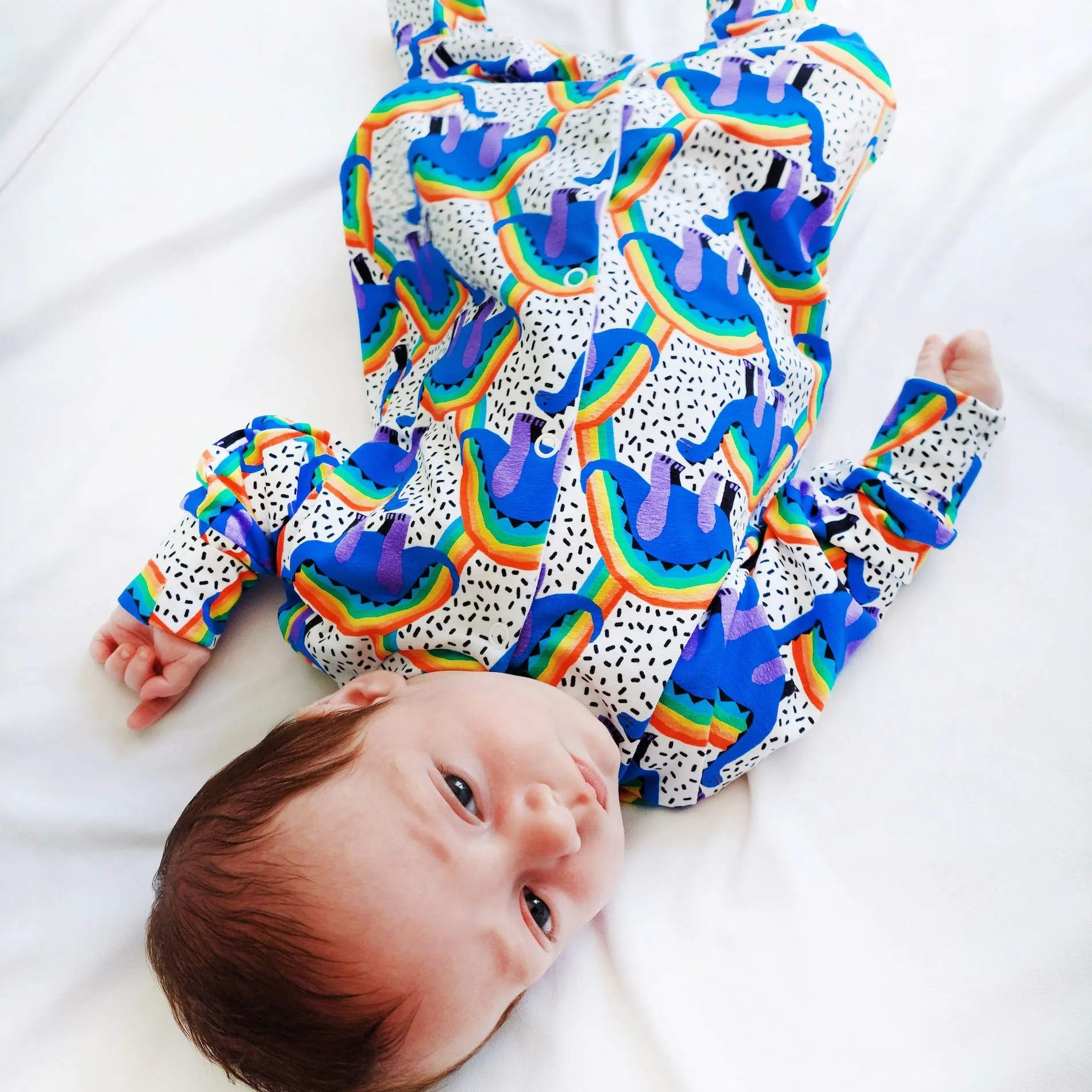 Rainbow Dino cotton sleepsuit