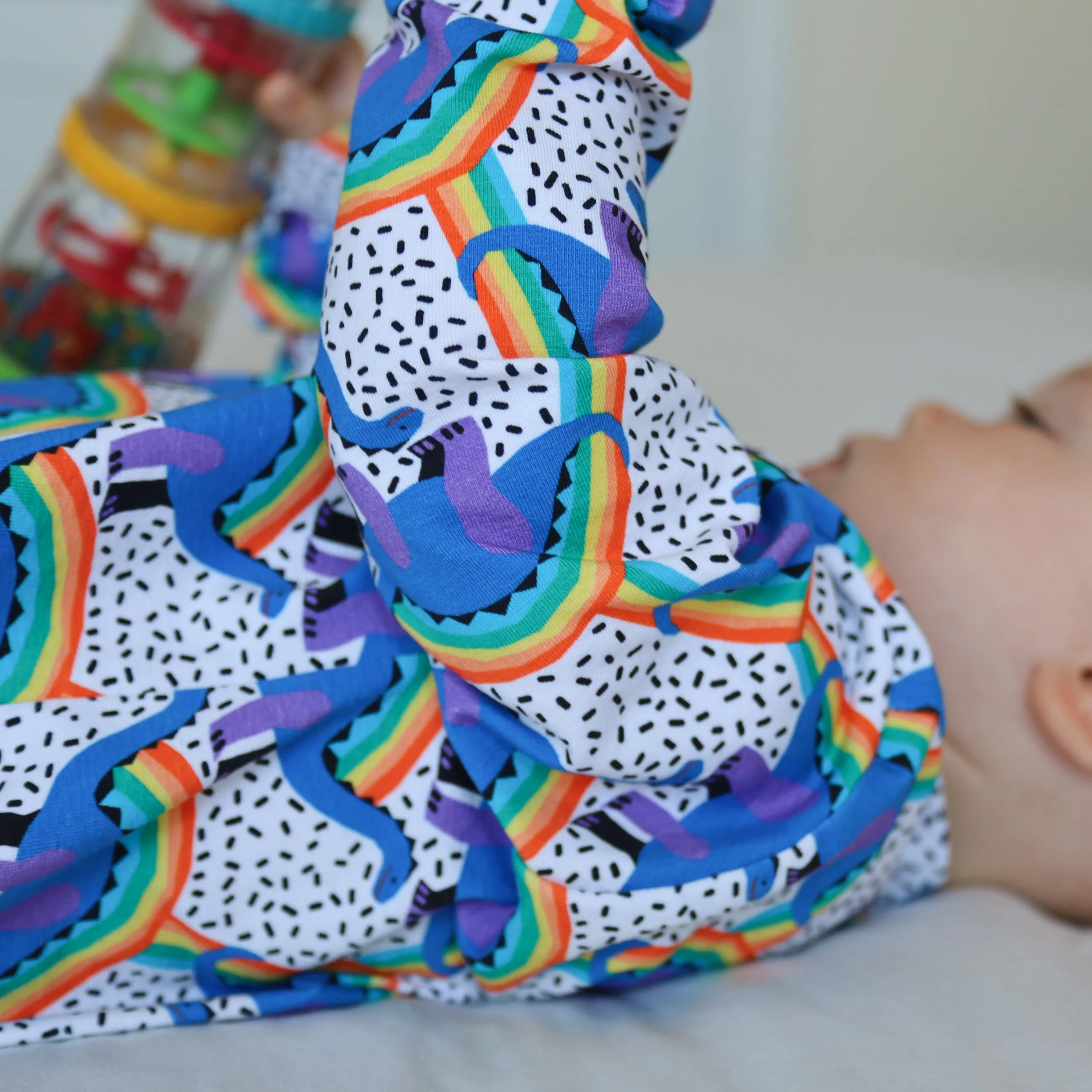 Rainbow Dino cotton sleepsuit